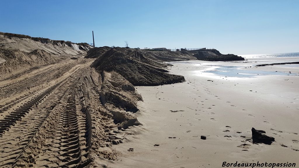 Près du camping Les sables d'argent, la noria de camions déverse le sable pris plus au nord.